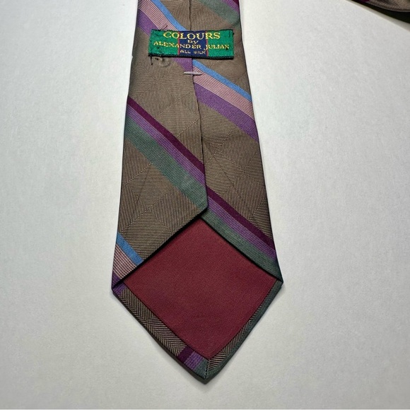 Vtg COLOURS by Alexander Julian Silk Striped Classic Tie - Picture 4 of 6